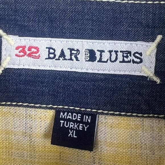 32 Bar Blues Linen Blend shirt mens XL long sleeve button down yellow/gray plaid - Picture 4 of 6